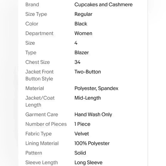 Cupcakes & Cashmere Women's Black Velvet Two-Button Coat Blazer Jacket - Picture 15 of 15